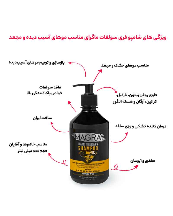 قیمت شامپو فری سولفات ماگرای MAGRAY موهای آسیب دیده و مجعد حجم