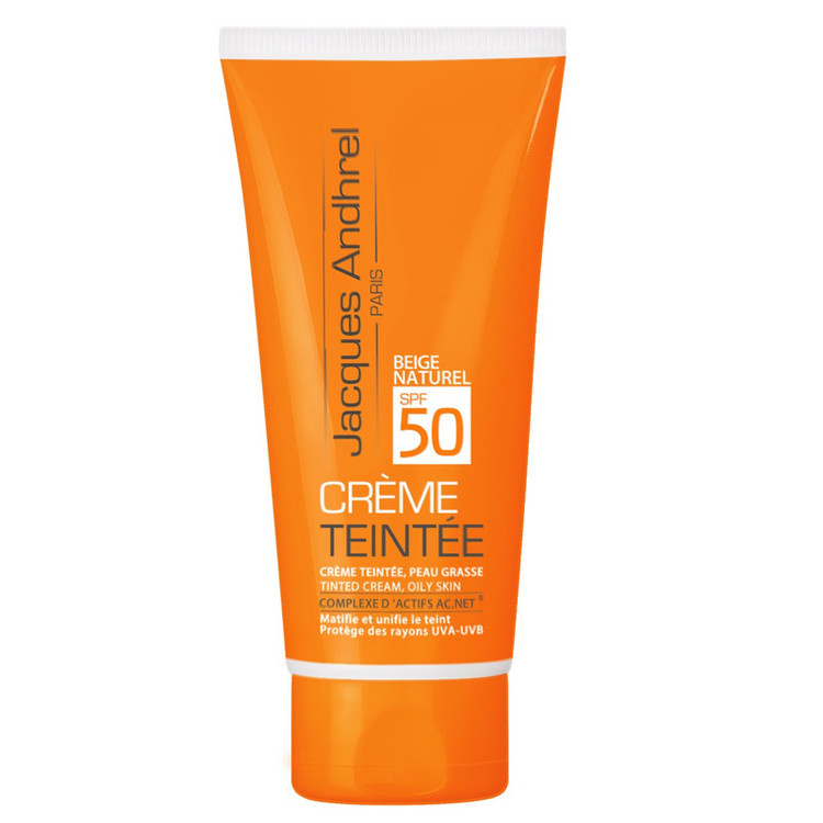 کرم ضد آفتاب رنگی ژاک آندرل پاریس SPF50 مدل بژ طبیعی مناسب پوست های چرب و آکنه