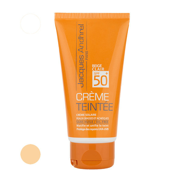 کرم ضد آفتاب رنگی ژاک آندرل پاریس SPF 50 مدل بژ روشن مناسب برای پوست چرب و مستعد آکنه