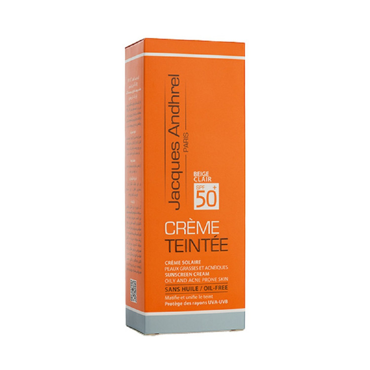 کرم ضد آفتاب رنگی ژاک آندرل پاریس SPF 50 مدل بژ روشن مناسب برای پوست چرب و مستعد آکنه