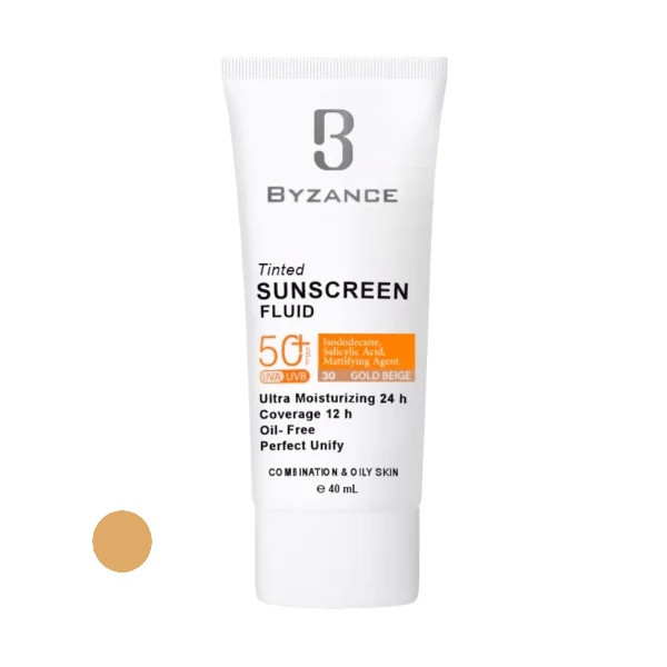 کرم ضد آفتاب رنگی بیزانس SPF 50 مدل Gold Beight 30 مناسب پوست چرب و مختلط حجم 40 میلی‌لیتر