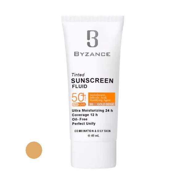 کرم ضد آفتاب رنگی بیزانس SPF 50 مدل Gold Beight 30 مناسب پوست چرب و مختلط حجم 40 میلیلیتر