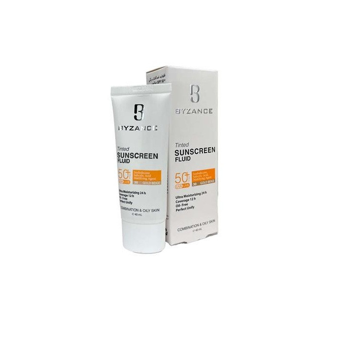 کرم ضد آفتاب رنگی بیزانس SPF 50 مدل Gold Beight 30 مناسب پوست های خشک و حساس حجم 40 میلیلیتر